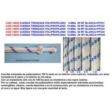 Corde tressée en polypropylène 8 mm x 50 m blanche
