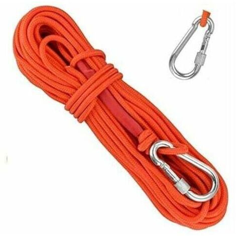 Corde Tressée en Polypropylène Cordes Escalade 20M avec Mousqueton Protection UV Anti-moisissure Anti-Corrosion Multifonctionnel pour Pêche Alpinisme Camping Sauvetage Randonnée - Orange