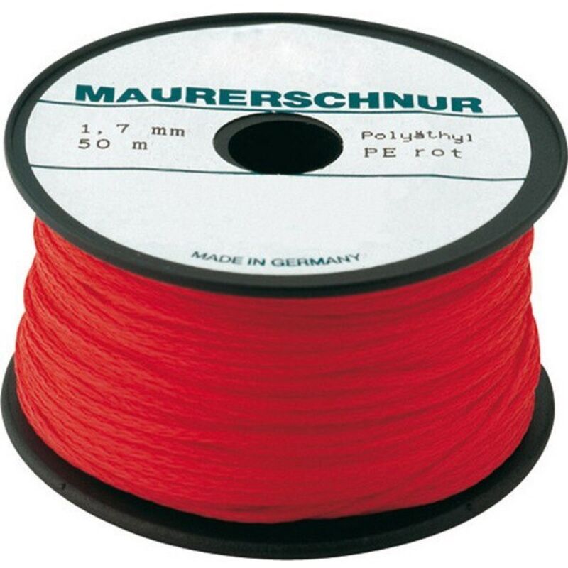 Overmann - Cordeau de maçon, polyéthylène, Couleur : rouge, Long. 100 m, Résistance mécanique env. 44,6 kg, ø : 2,0 mm