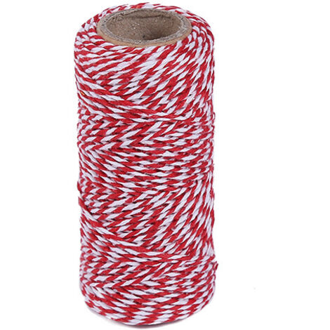 Cordel blanco y negro de 2 mm x 100 m (rojo y blanco), cordón de algodón para panadero, cuerda de algodón para vacaciones