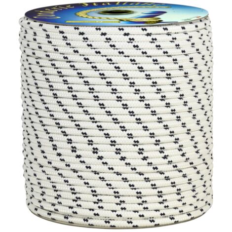 Corderie Italiane 001038900 Treccia mare multiuso giardino e fai da te, stabilizzato ai raggi U.V. resistente a intemperie e agenti atmosferici, 10 mm, 200 mt, colore bianco con spia blu