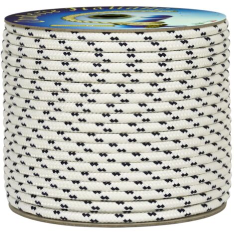 Corderie Italiane 006091660 Treccia mare multiuso giardino e fai da te, stabilizzato ai raggi U.V. resistente a intemperie e agenti atmosferici, 4 mm, 50 mt, colore bianco con spia blu