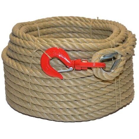 Corderies Tournonaises – Corde à poulie polypropylène 30m – Résistance 1500 kg – Diamètre 20 mm – Boucle épissurée et crochet à émerillon