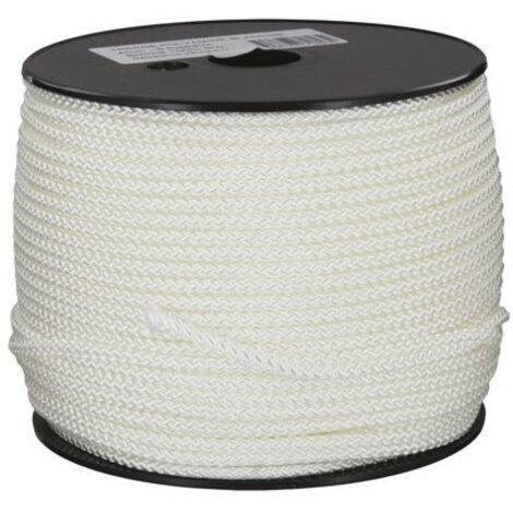 Corderies Tournonaises – Drisse polyamide tressé blanc – Longueur 150 m – Diamètre 4 mm – Résistante aux U.V. et imputrescible – Usage extérieur