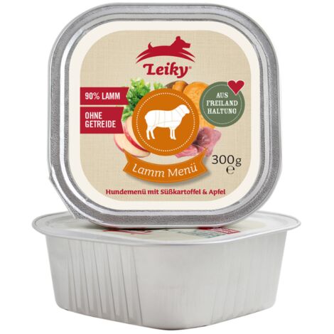 Cordero de corral con boniato y manzana - 300 g  Comida para perros 90 % carne  Leiky