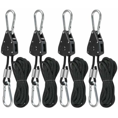 Cordes à cliquet avec crochets pour lampe ou plantes, corde à crochet réglable de 220cm de Long (2 paires), 4 pièces