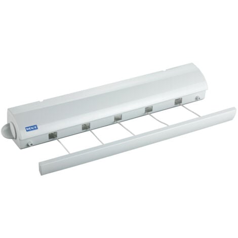 Cordes à linge mural extensible WENKO, Sèche linge, 21M de séchage, Résistant aux intempéries, Dispositif anti-retrait, Fixation incluse, ABS, 7x7x47,5 cm, Blanc