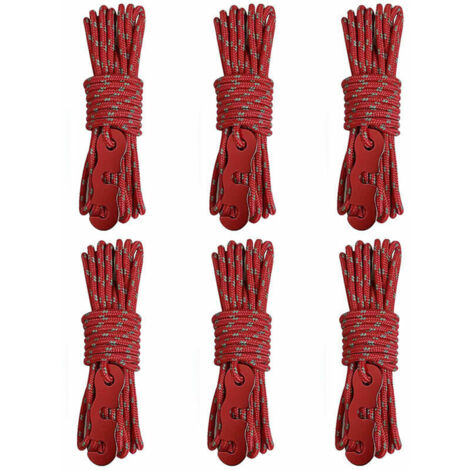 Cordes coupe-vent pour tente avec boucles et tendeurs réglables - Cordes coupe-vent réfléchissantes et phosphorescentes pour bâche de tente de camping (8 pièces)