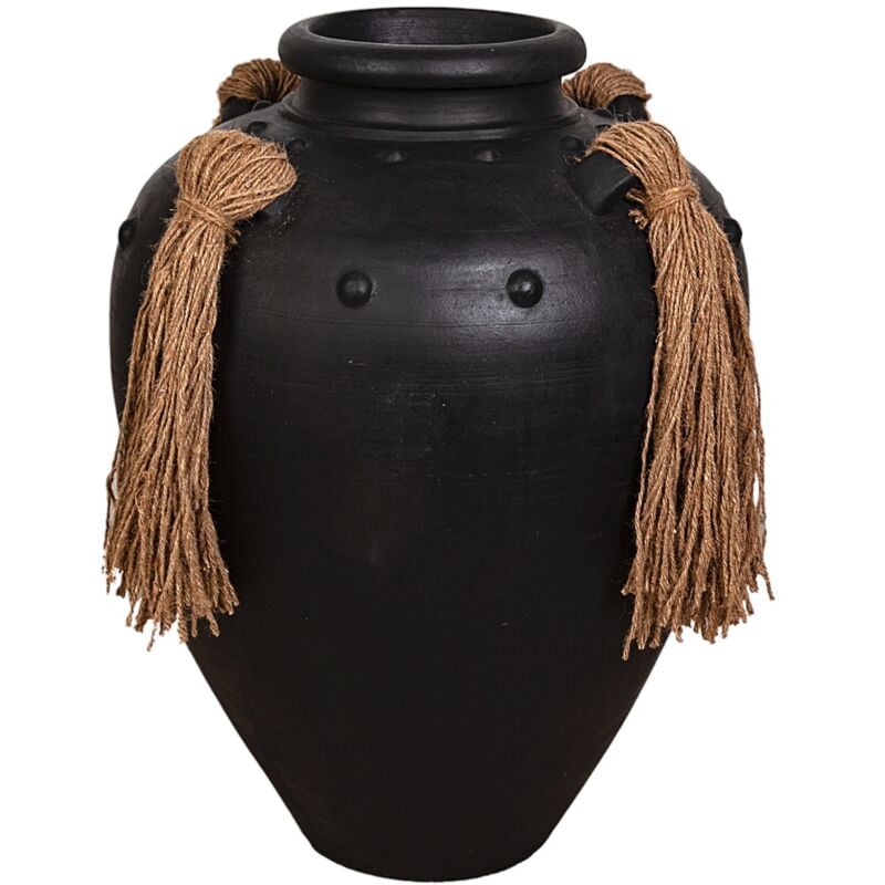 Vase en Terre Cuite Noire avec Cordes