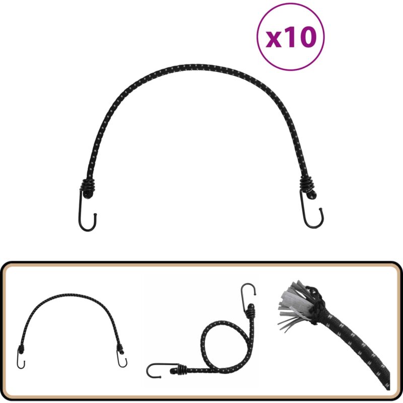 Cordes élastiques avec bandes réfléchissantes et crochets 10pcs - Cords Elastiques - Cordage Elastique - Accessoires Camping - Fixation Tente