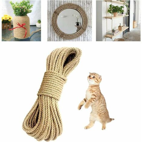 Cordes en chanvre naturel de 20 m/65 pieds de long, cordes en jute solides de 6 mm d'épaisseur, pour le jardin, la navigation de plaisance, les animaux domestiques, la corde d'escalade
