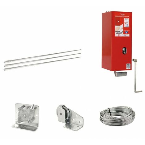 Cordia Incendie – Treuil mécanique 6 barres acier tulipé 0,50m – 20m câble acier Ø 2,4mm – 2 poulies de renvoi sous carter – 1 poulie sortie costière