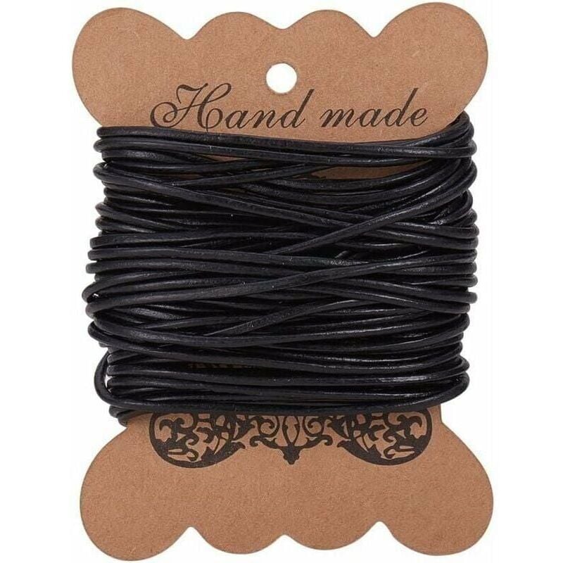 Image of Cordino in pelle di vacchetta da 10 m per bigiotteria fatta in casa e per realizzare collane e braccialetti, nero, 2 mm