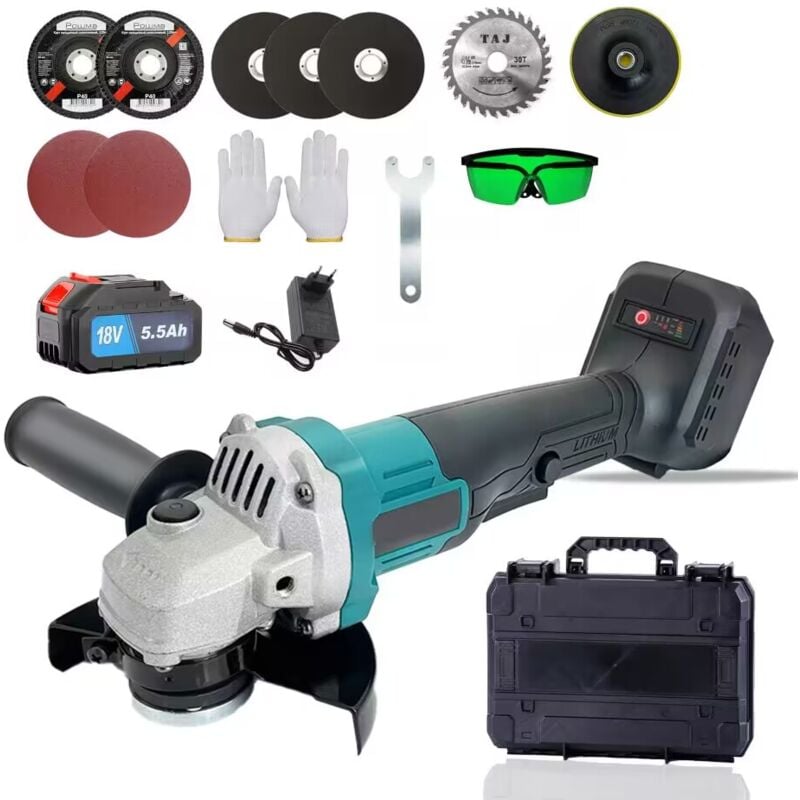 Cordless angle grinder, compatible with Makita, brushless, 18V cutting and grinding disc, 125mm grinding, with 6.0Ah battery, used for removing paint