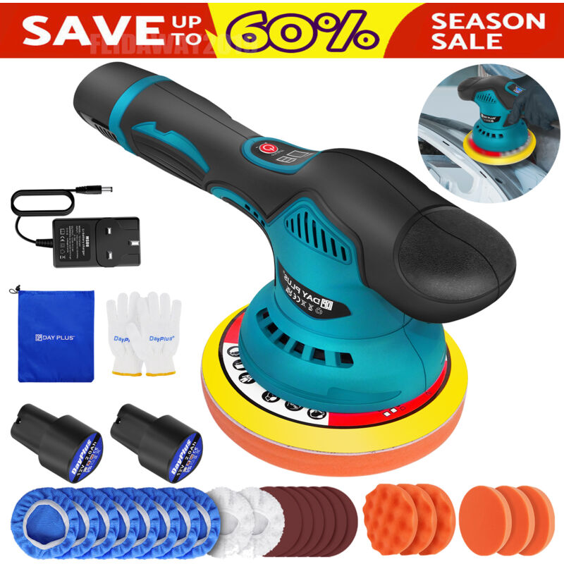 Cordless Car Buffing Pads Polishing Drill Sponge Kit Waxing Foam Polisher Sander 2x Battery