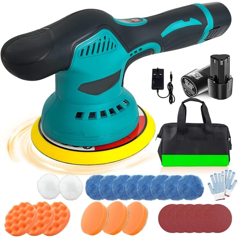 Pedony - Cordless car polishing machine with 2 12V batteries and charger, 6-inch portable polishing wax kit, 6-speed, for hair