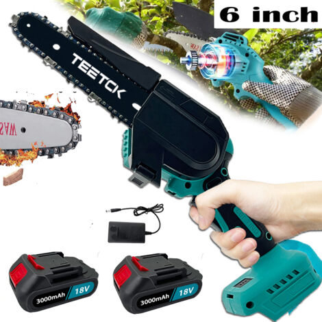 TEETOK Cordless Chainsaw，Battery Chainsaw, 6" Cordless Electric Chainsaw, Mini Handheld Woodworking Saw + 2 x 5500mAh Battery + Charger,Compatible with Makita Battery