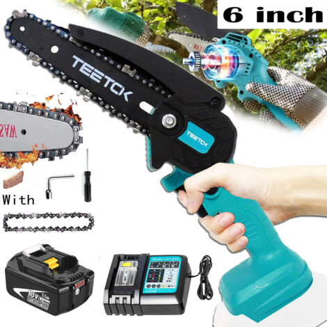 TEETOK Cordless Chainsaw，Battery Chainsaw, 6" Cordless Electric Chainsaw, Portable Mini Woodworking Saw + 5.5AH Battery + DC18RC Charger,Compatible with Makita Battery