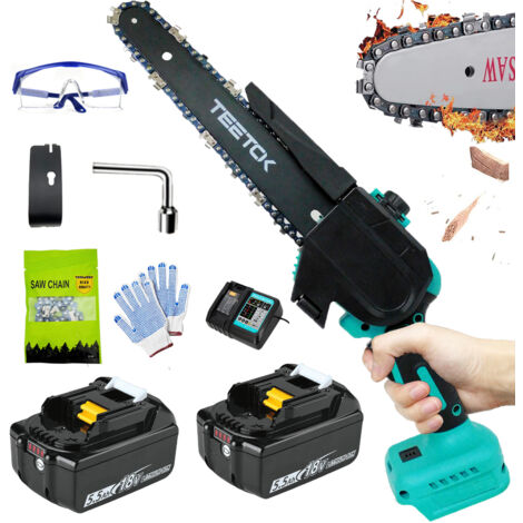 TEETOK Cordless Chainsaw，Battery Chainsaw, 8" Cordless Electric Chainsaw, Mini Portable Wood Cutter, Powerful Chain saw + 2x 5500mAh Battery + DC18RC Charger,Compatible with Makita Battery