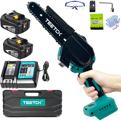 TEETOK Cordless Chainsaw，Battery Powered Chainsaw, 6" Cordless Electric Chainsaw, Mini Portable Brushless Woodworking Saw, with Case + 2 x 5500mAh Batteries + DC18RC Charger,Compatible with Makita Battery
