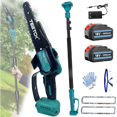 TEETOK Cordless Chainsaw,Long Reach Cordless Telescopic Chainsaw Tree Pruner Branch Cutter Long Reach Chainsaw Pruner Extendable Pole Saw+2xBattery 5.5A+Charger,Compatible with Makita Battery