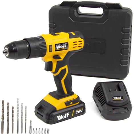 Cordless Combi Drill 20V Impact Wolf Variable Speed Keyless Chuck