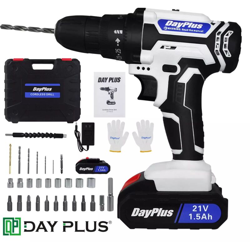 Image of Dayplus - cordless combi drill kit 21V elektrische batterie Power Schraubendreher Bit Set Werkzeuge