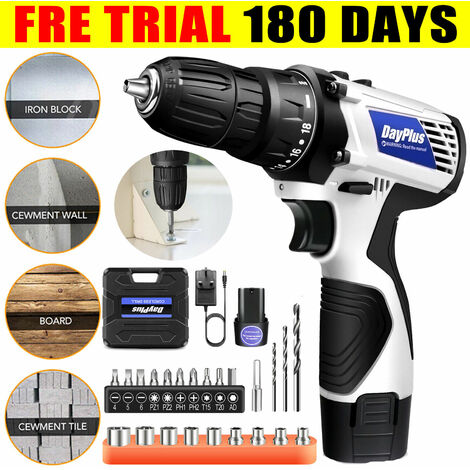 Cordless Combi Driver Drill Power Tool Drilling and Screwdriver Bit Set Ligtt 2x Battery