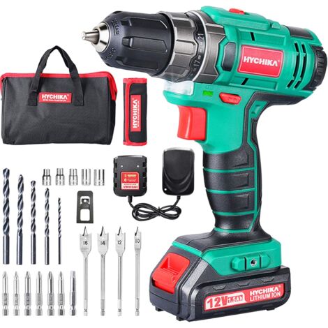 Cordless Drill 12V, HYCHIKA Electric Drill 30N·m Max Torque with 1500mAh Li-Ion Battery, 1H Fast Charging