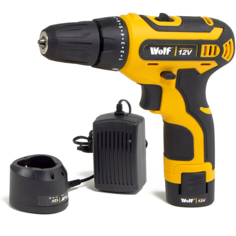 Cordless Drill 12V Wolf Variable Speed Keyless Chuck 17+1 Torque