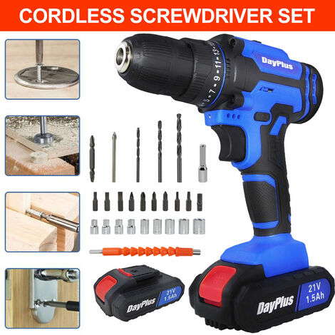 Cordless Drill Driver 21V-Max Li-Ion Combi Drill in Carry Case, Electric Screwdriver, Accessory Kit, LED Work Light, 2PCS Batteries & 1x Charger Included