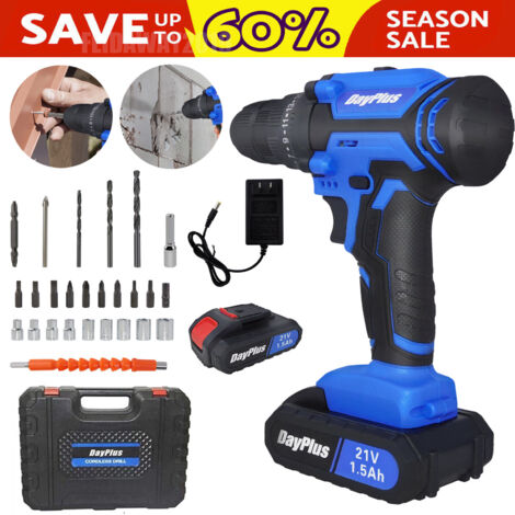Cordless Drill Driver & Electric Combi Drill Kit Compact Li-Ion Battery 18+1 Keyless Clutch 2-Speed Driver w/Screwdriver,Drill Bits,Carry Box,Varible Speed/Forward/Reverse Switching