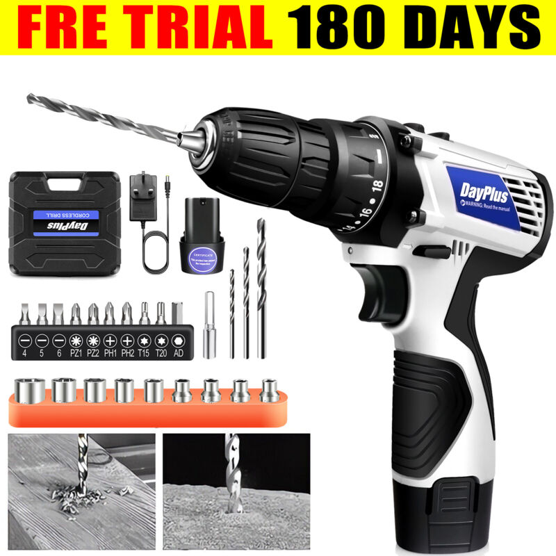 Briefness - Cordless Drill Driver Lithium-Ion Battery Electric Screwdriver Combi Drilling 2X Battery