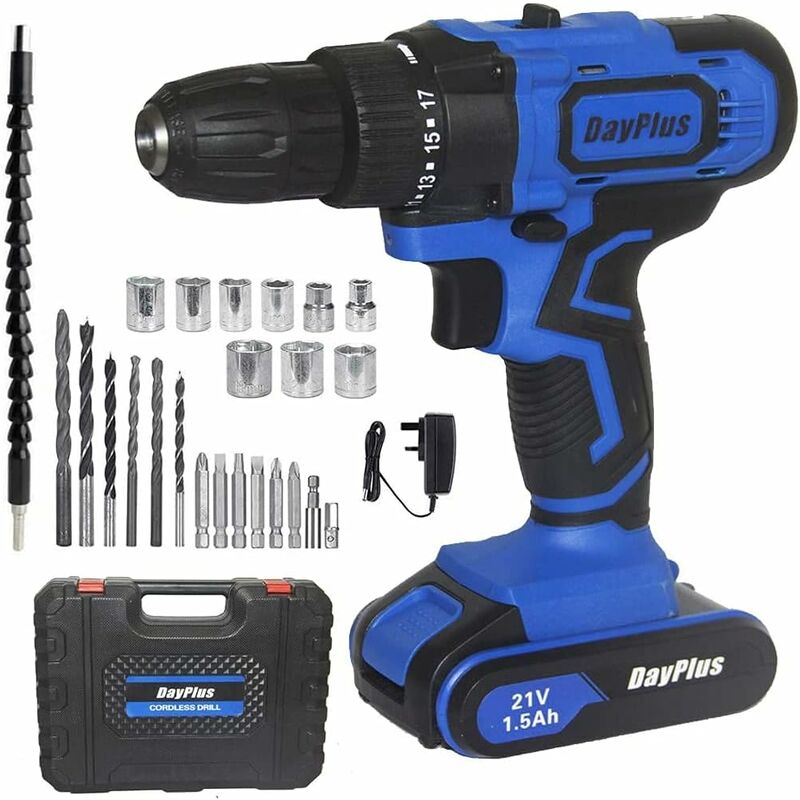 Briefness - Cordless Drill Driver with Accessories, Electric Drills and Driver Sets Cordless with 350 In-lbs Torque, 16+1+1Torque Setting