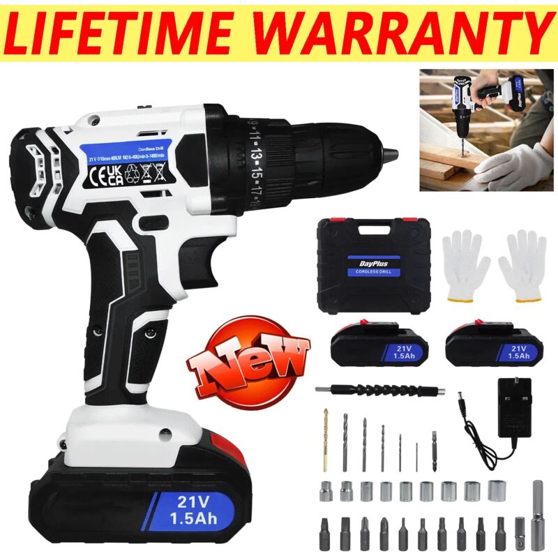 Cordless Drill Electric Screwdriver Rechargeable Small Handheld Drill 2-Speed 2X Rechargeable Battery