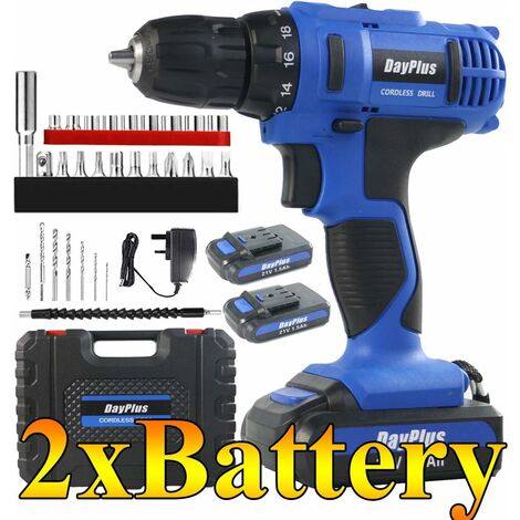 Cordless Drill Impact Driver 45Nm, 21V 2x1.5Ah Li-Ion Batteries Electric Bolt Screwdriver,Drill Driver, Fast Charger, 2900RPM Max Speed, 2 Speed, Forward and Reverse Setting, LED Light