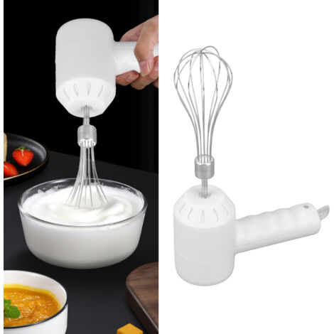 [Cordless Eggbeater] [Model Blanc] [2 Stir Sticks, 1200mAh Battery, USB Rechargeable] [Lightweight Mixer for Kitchen, Milk Frother, Batteries, Soups]