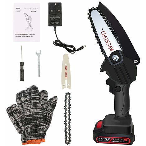 Cordless Electric Chainsaw One-Hand Portable Electric Saw Rechargeable Brushless Chainsaw with Overheating Protection and Extra Chain Accessories for Wood Cutting
