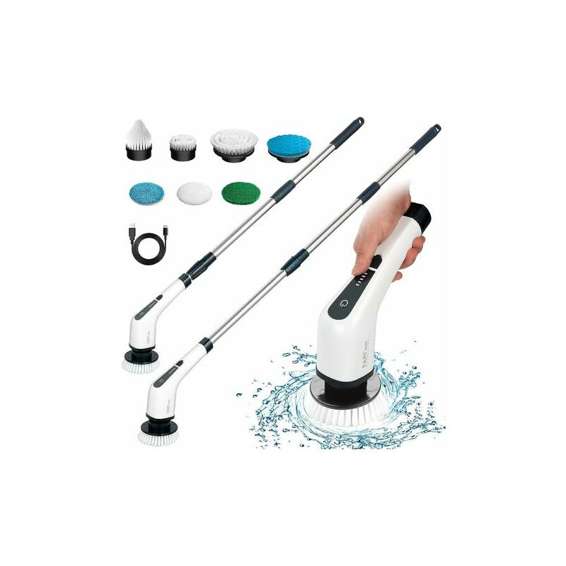 Cordless Electric Cleaning Brush with 7 Replaceable Brush Heads, Tub and Tile Electric Scrubber Mop with Adjustable Handle for Bathroom, Kitchen