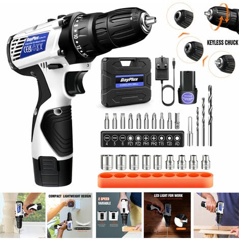 DAYPLUS Cordless Electric Drill Hammer Drill Brushless Variable Speed Power Battery kit