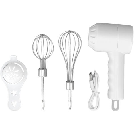 Cordless Electric Hand Mixer USB Rechargable Handheld Eggbeater Electric Milk Frother with 2 Stir Sticks for Home White