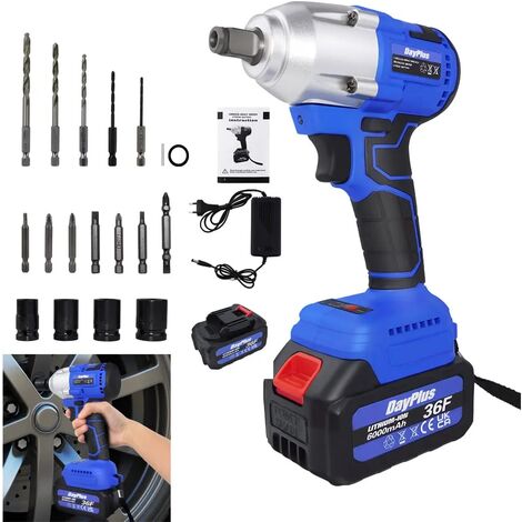 Cordless Electric Impact Wrench Rattle Nut Gun 420Nm 2x Li-ion Battery 1/2'' Driver