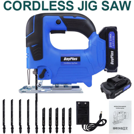 Cordless Electric Jigsaw with Battery and Charger, 4-Position Orbital Action, Cutting Capacity 135mm Wood, 10mm Metal, MAX 45～ Cutting Angle, Quick Tool Free Blade Change
