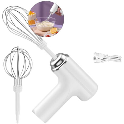 Cordless electric mixer, portable handheld electric mixer, suitable for mixing pretzels, cakes, eggs, dough, and other foods - white.