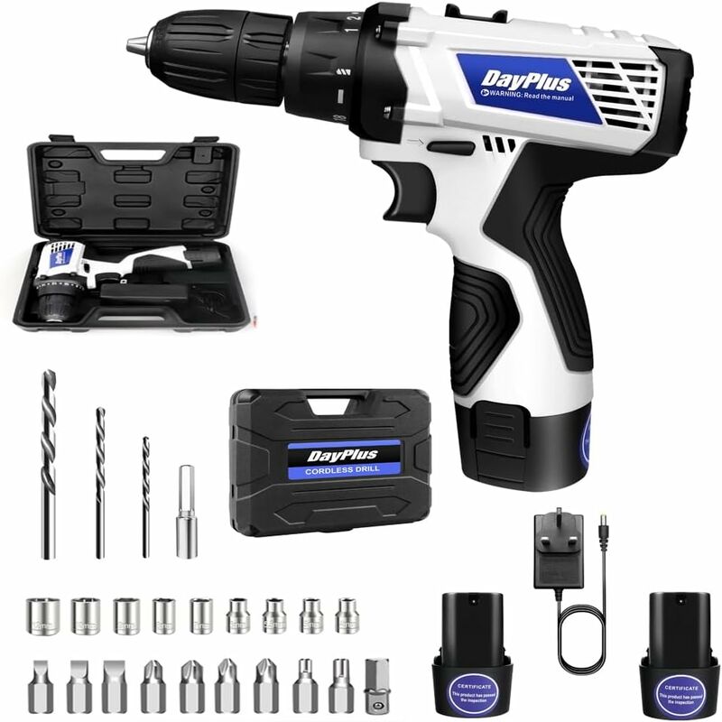 Cordless Electric Screwdriver Set Combi Drill Driver 2x Li-Ion Battery Fast Charge