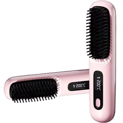 Cordless Hair Straightener Brush Mini Electric Anti-Scald Hot Comb with LED Screen Rechargeable Hair Heated Brushes for All Hair Type