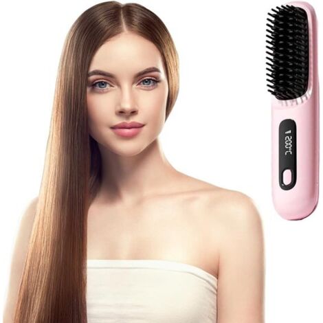 Cordless hair straightener - Portable mini hair straightener - Three temperature settings with LED display - USB charging - Fast heating - Travel essential (pink)