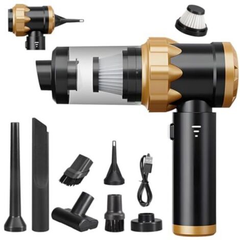 Cordless handheld vacuum cleaner with 18,000 Pa suction power and integrated battery. Ideal for the car, office, kitchen, and home. Color: black.
