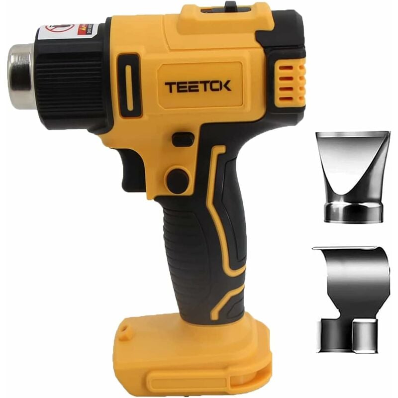 Teetok - Cordless Heat Gun, 1200W Hot Air Gun with 2 Temperature Setting 300°C/550°C and 2 Nozzles, Compatible with DeWalt 20V Battery, for Paint