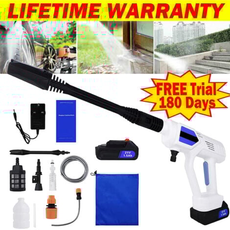 Cordless High-pressure Washer 21V Portable Power Washer with Accessories Kit 5m Hose Jet Washer, Cordless Power Washer Battery and Charger, Multifunction Nozzle for Car Cleaning